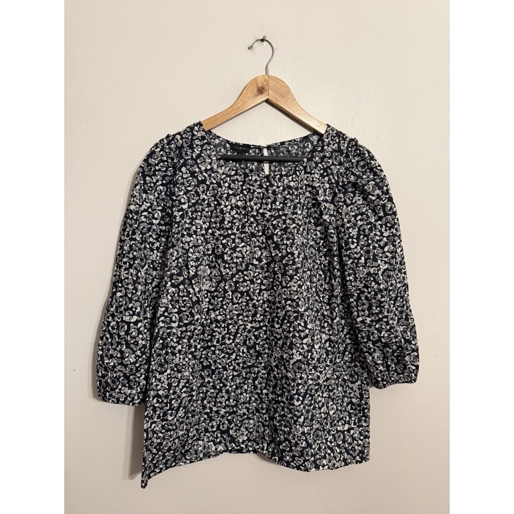 Talbots Women's Black Abstract Leopard Blouse 3/4 Puff Sleeves XL $89.50